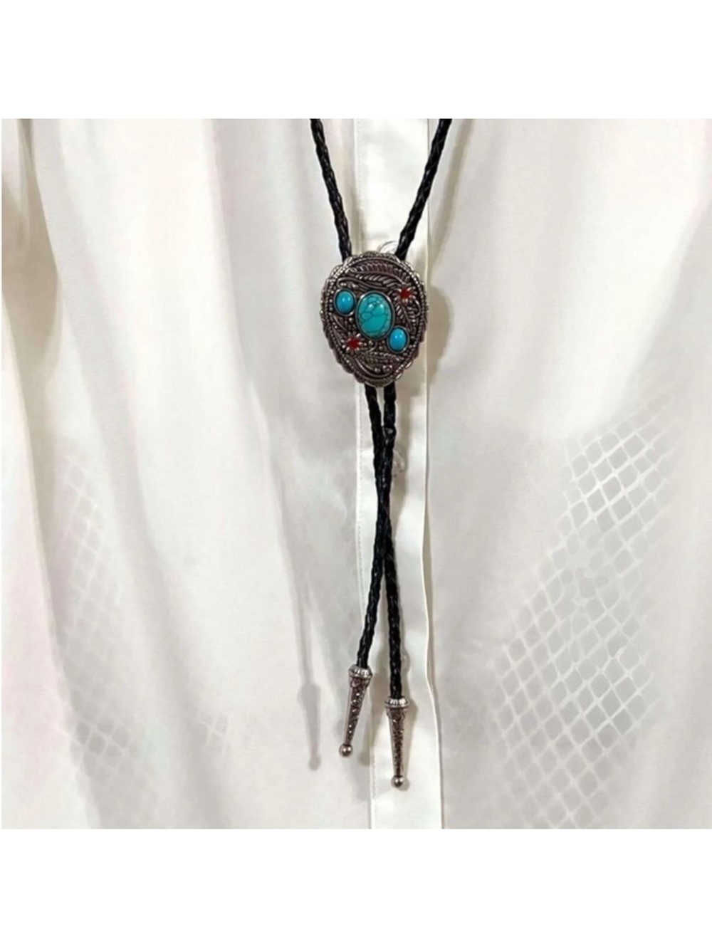 Vintage Western Silver Turquoise Bolo Tie Southwestern Cowgirl New